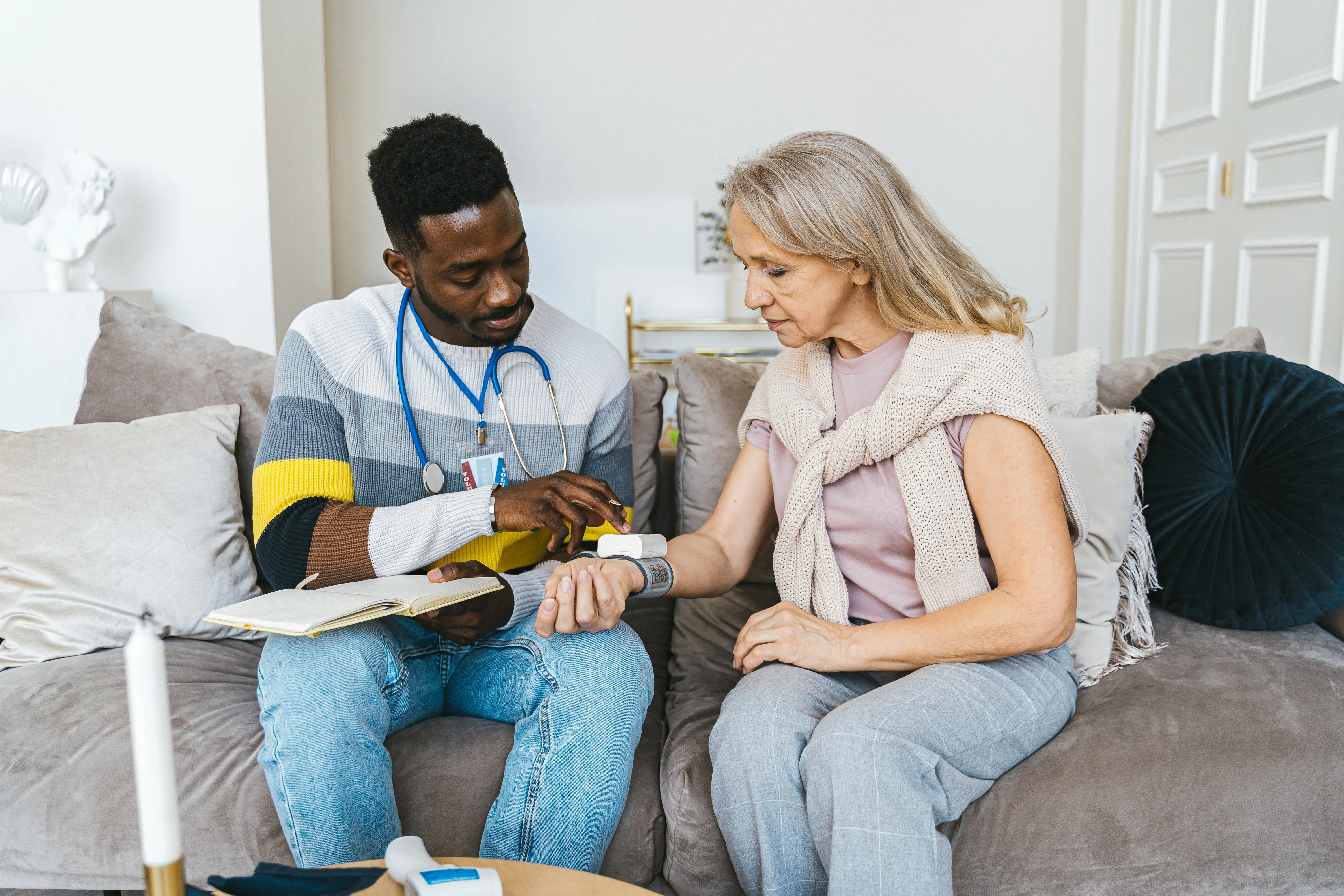 Happy seniors with caregiver in DFW home